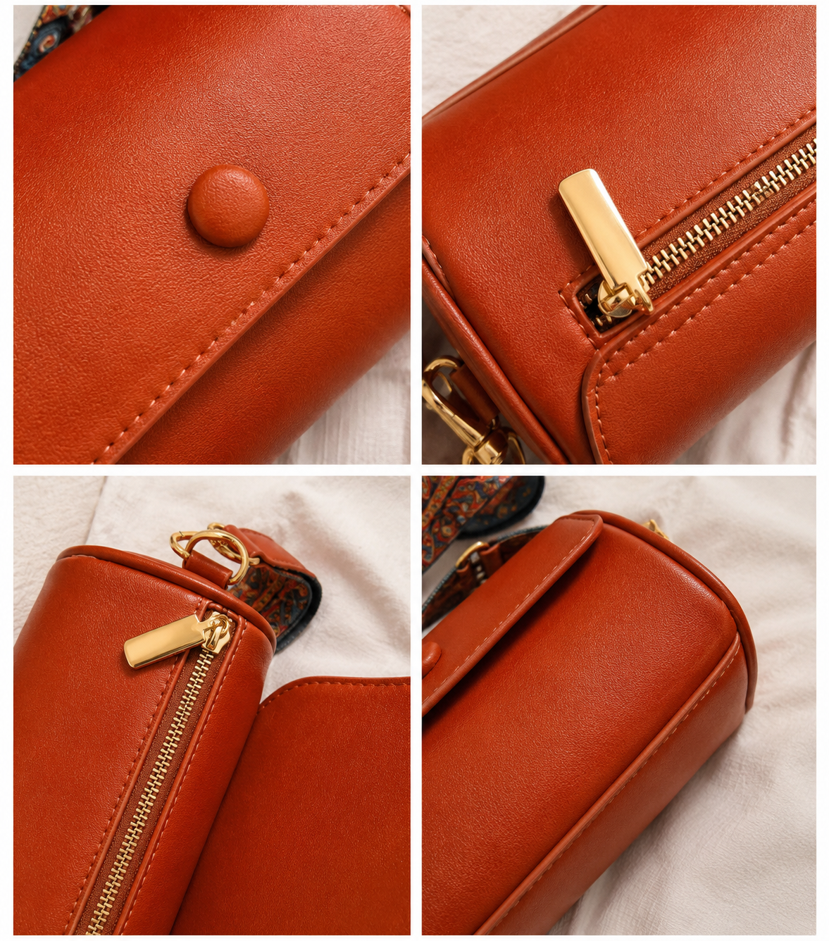 Women's Premium PU Leather Cylinder Sling Bag with Adjustable Printed Strap