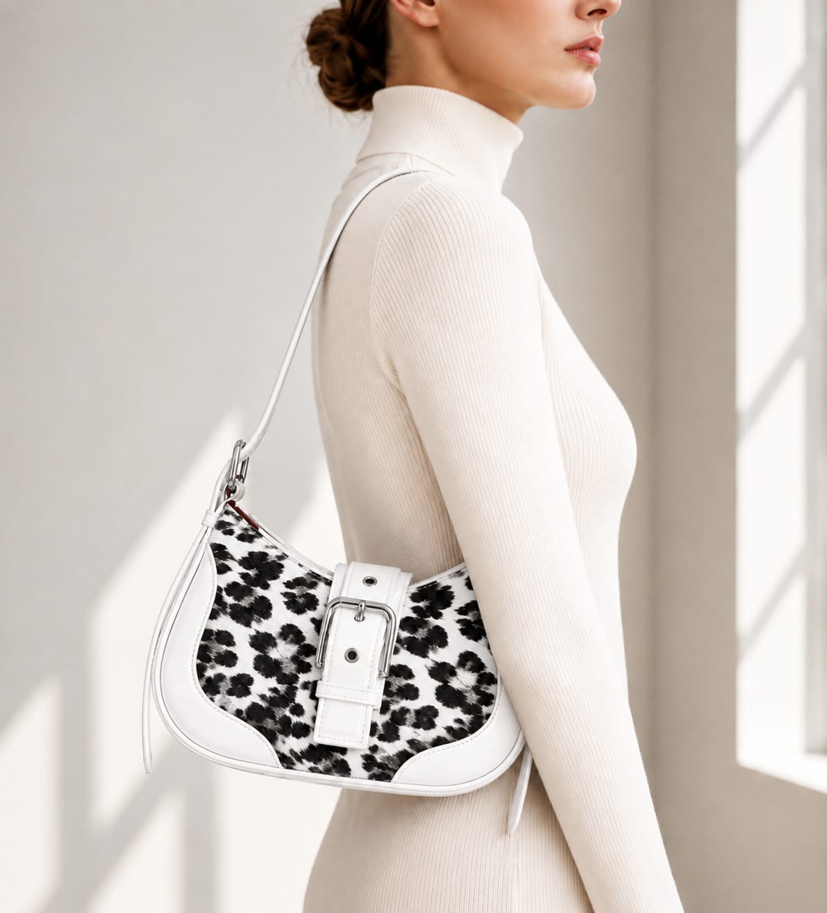 Women's Leopard Print Buckle Shoulder Bag | Premium PU Leather Handbag