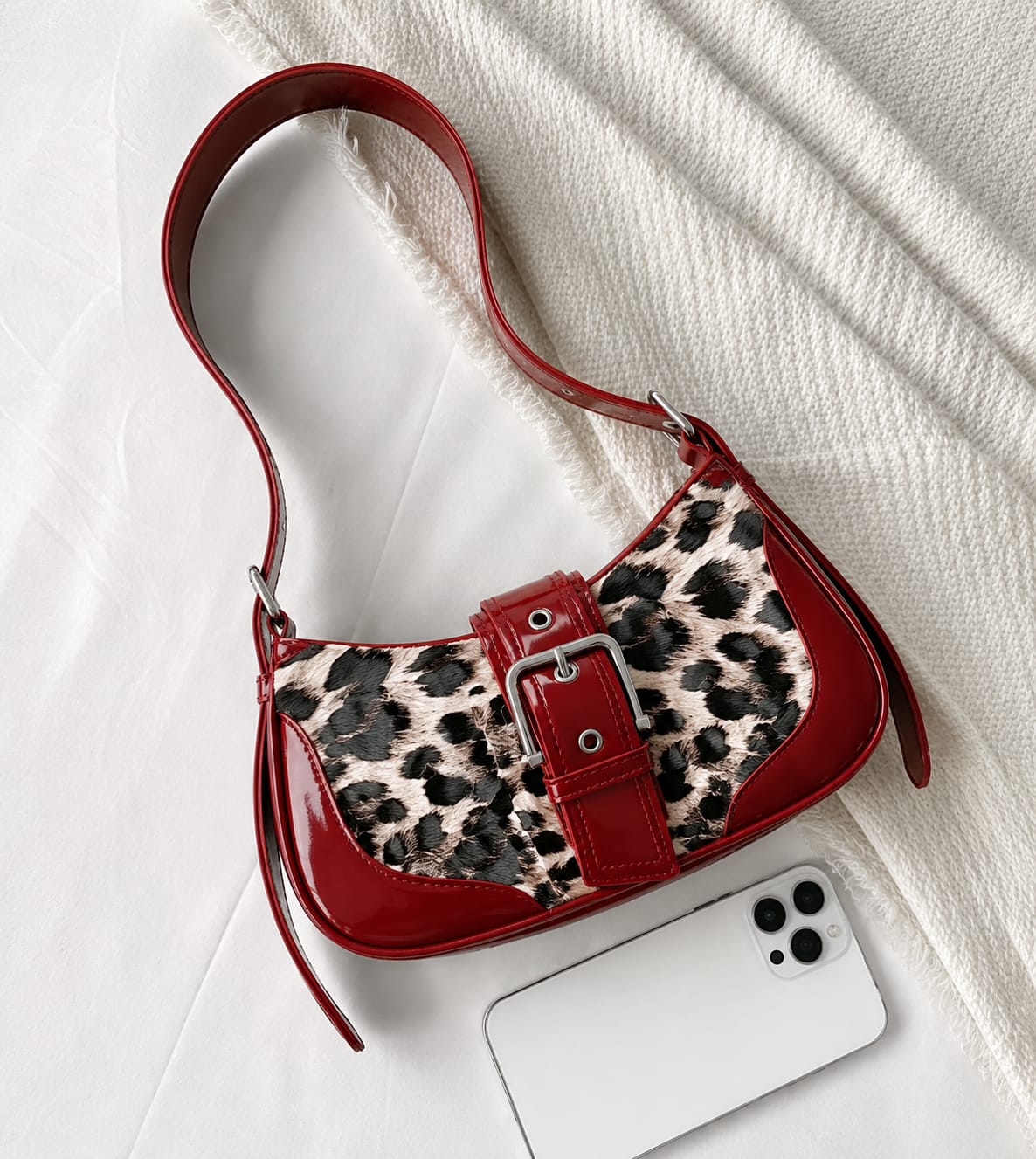 Women's Leopard Print Buckle Shoulder Bag | Premium PU Leather Handbag