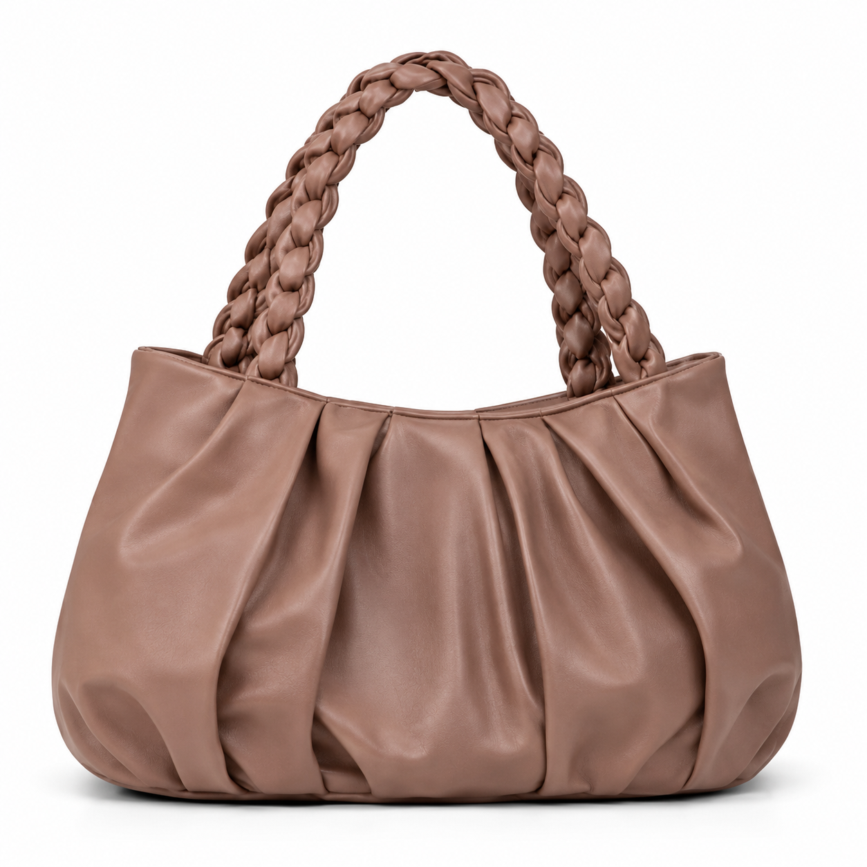 Women's Premium Braided Handle Shoulder Bag with Detachable Strap