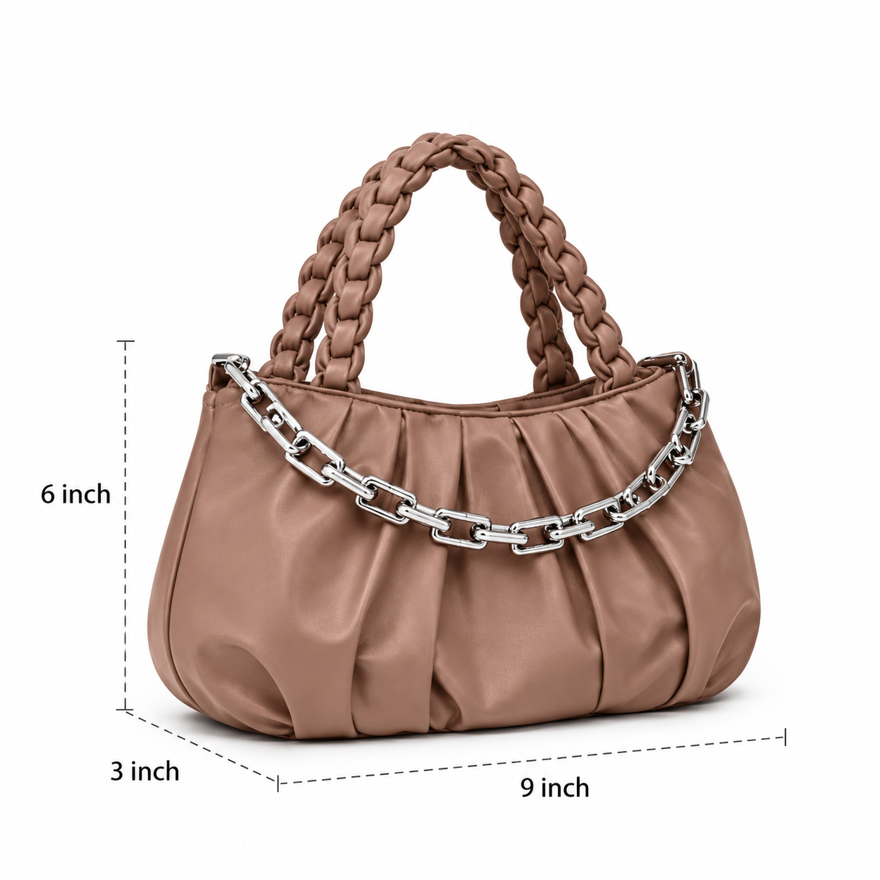 Women's Premium Braided Handle Shoulder Bag with Detachable Strap