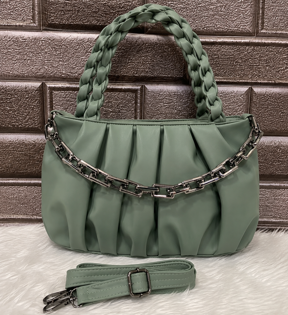 Women's Premium Braided Handle Shoulder Bag with Detachable Strap