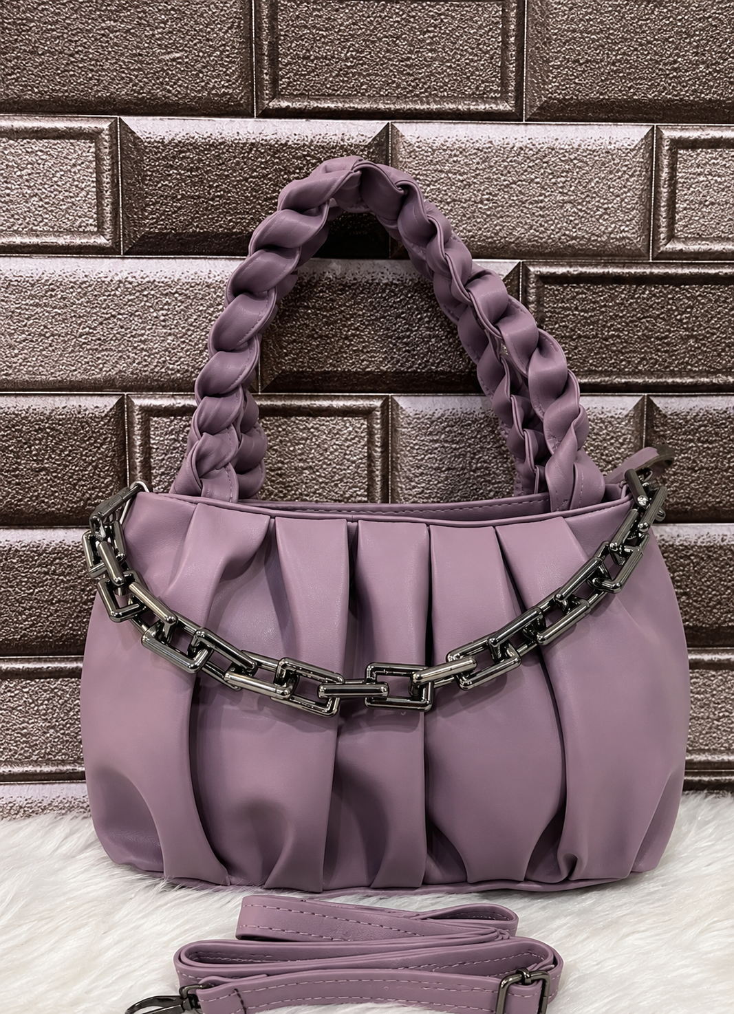 Women's Premium Braided Handle Shoulder Bag with Detachable Strap