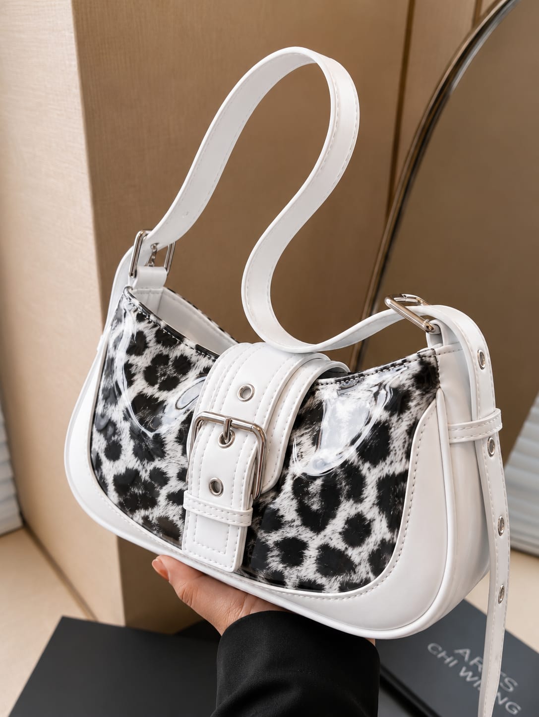 Women's Leopard Print Buckle Shoulder Bag | Premium PU Leather Handbag