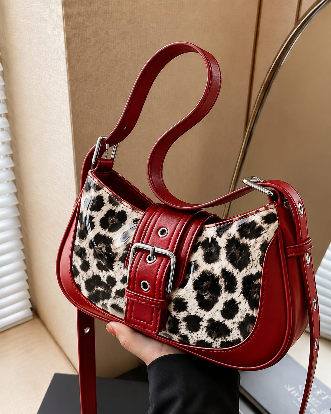 Women's Leopard Print Buckle Shoulder Bag | Premium PU Leather Handbag