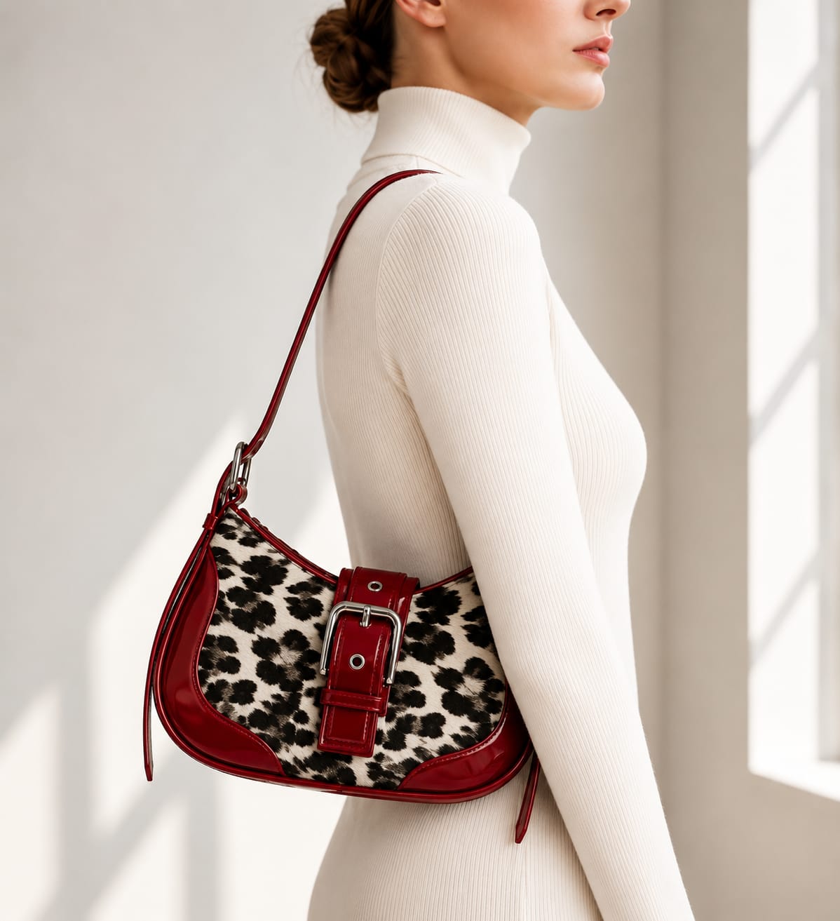 Women's Leopard Print Buckle Shoulder Bag | Premium PU Leather Handbag