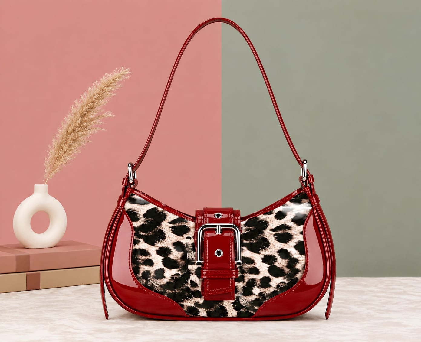 Women's Leopard Print Buckle Shoulder Bag | Premium PU Leather Handbag