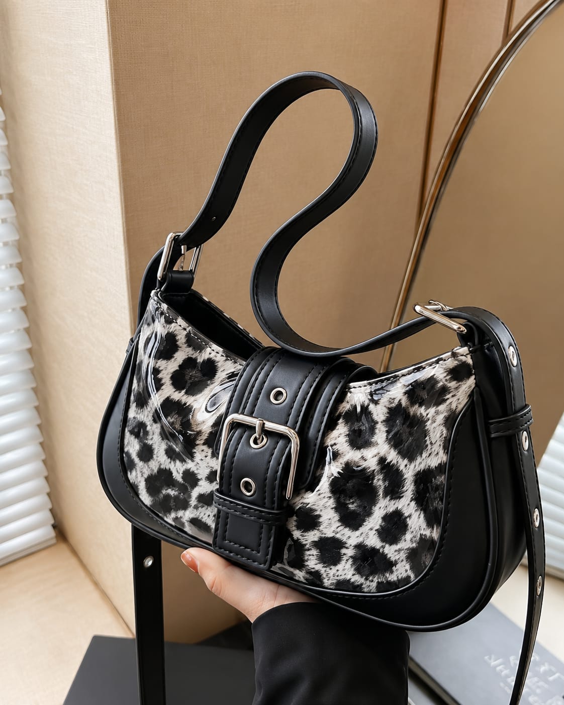 Women's Leopard Print Buckle Shoulder Bag | Premium PU Leather Handbag