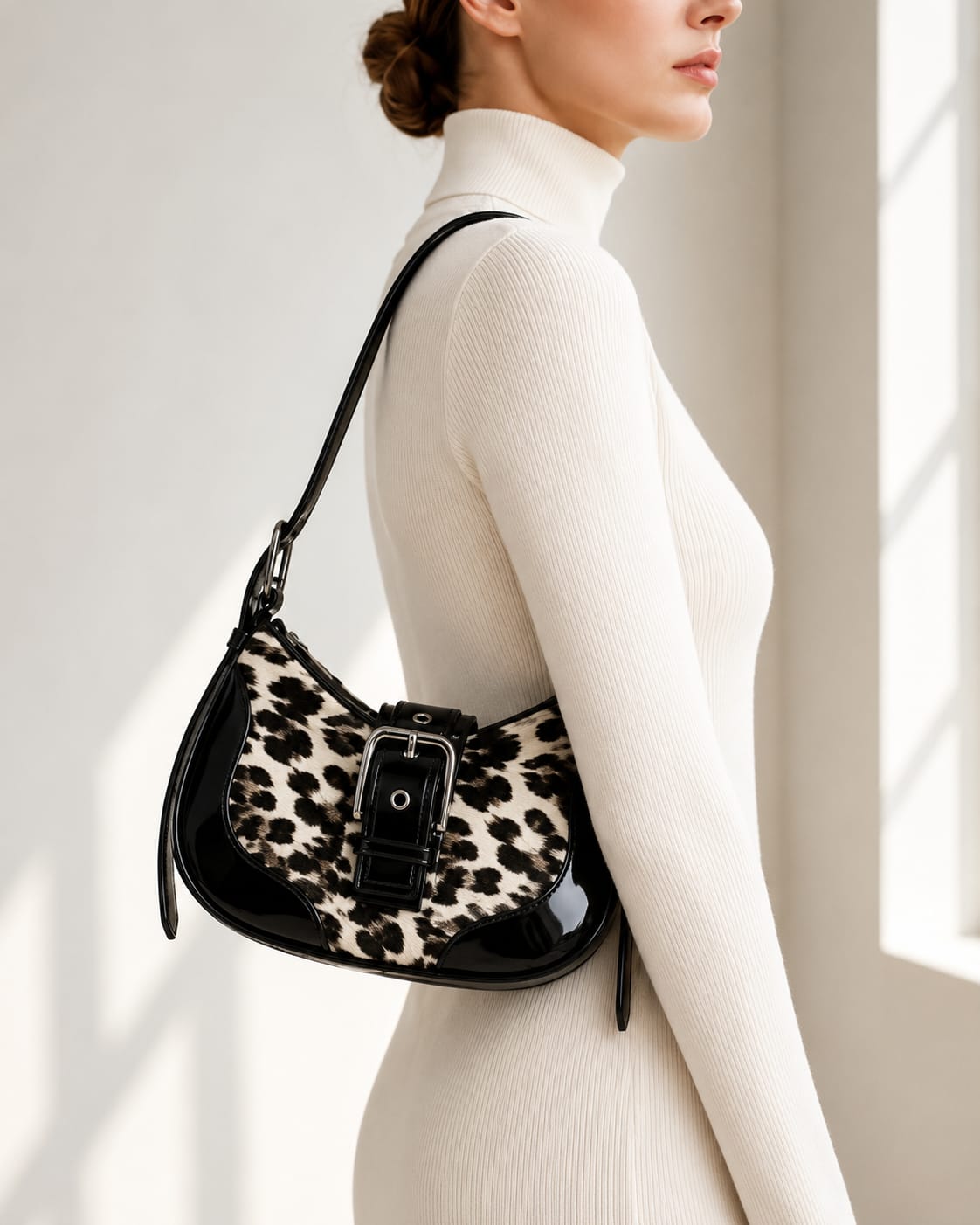 Women's Leopard Print Buckle Shoulder Bag | Premium PU Leather Handbag