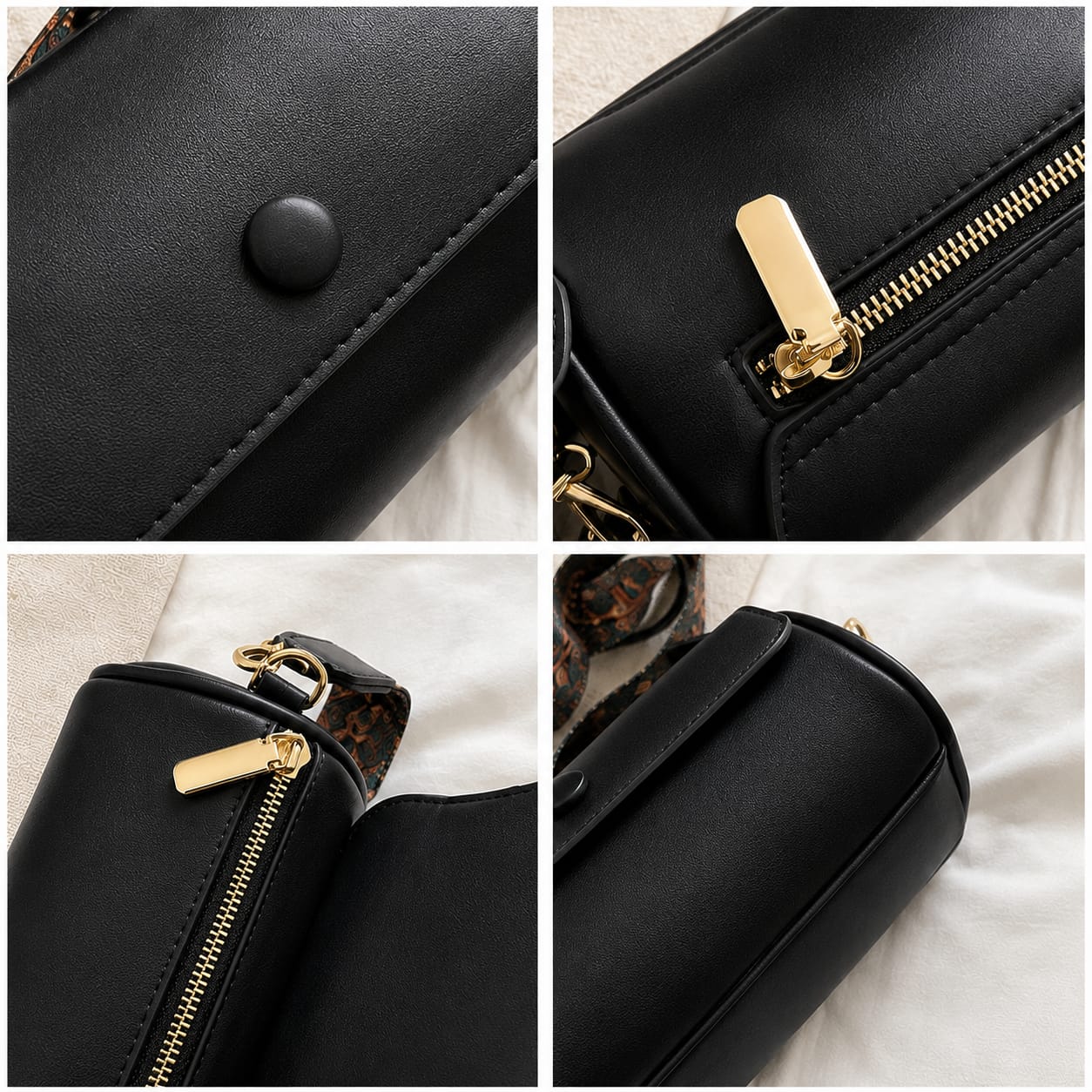 Women's Premium PU Leather Cylinder Sling Bag with Adjustable Printed Strap